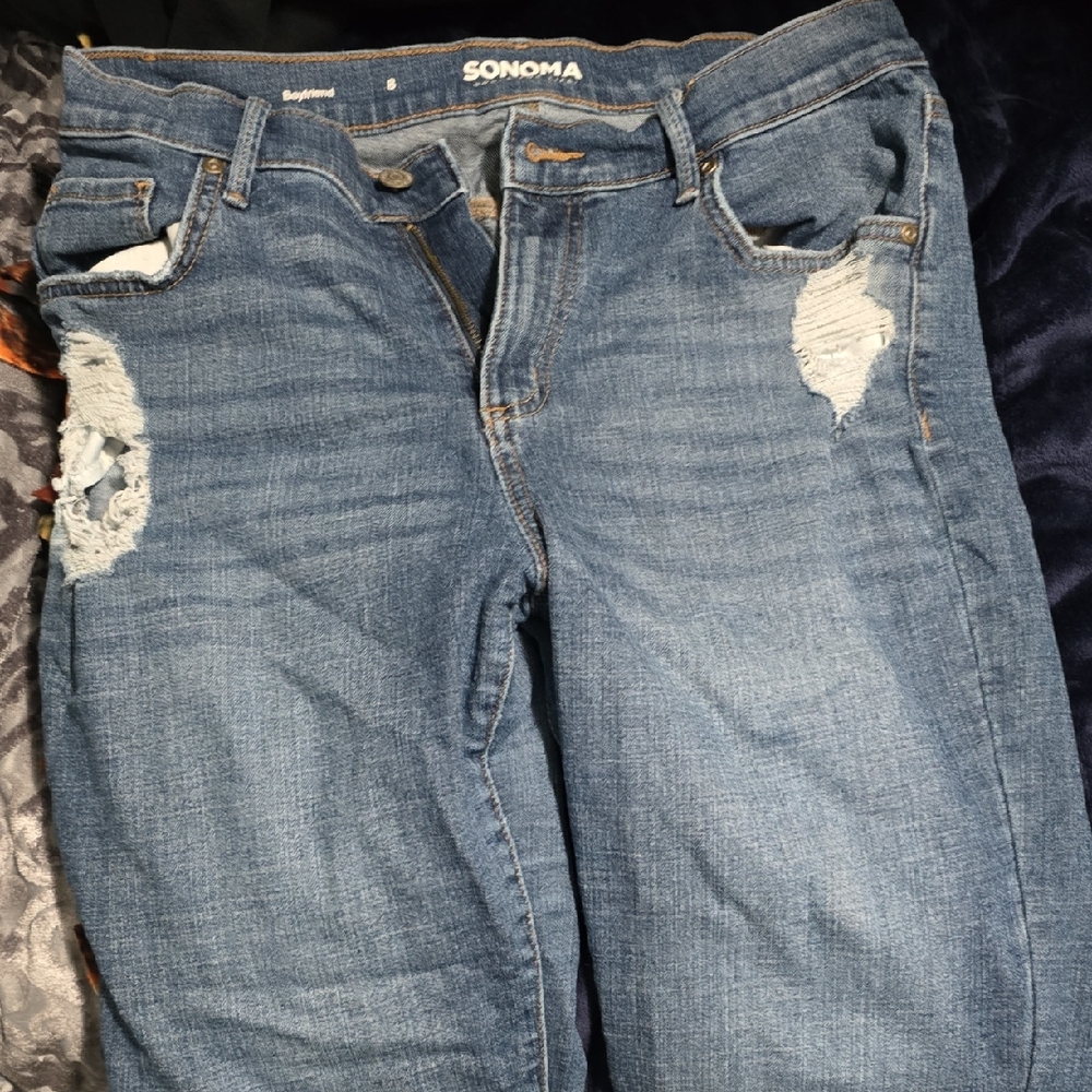 Sonoma Women's Casual Blue Ripped Boyfriend Jeans